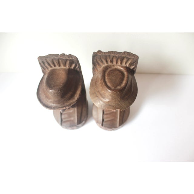 Brown 1970s Hand Carved Wood Bookends - a Pair For Sale - Image 8 of 10