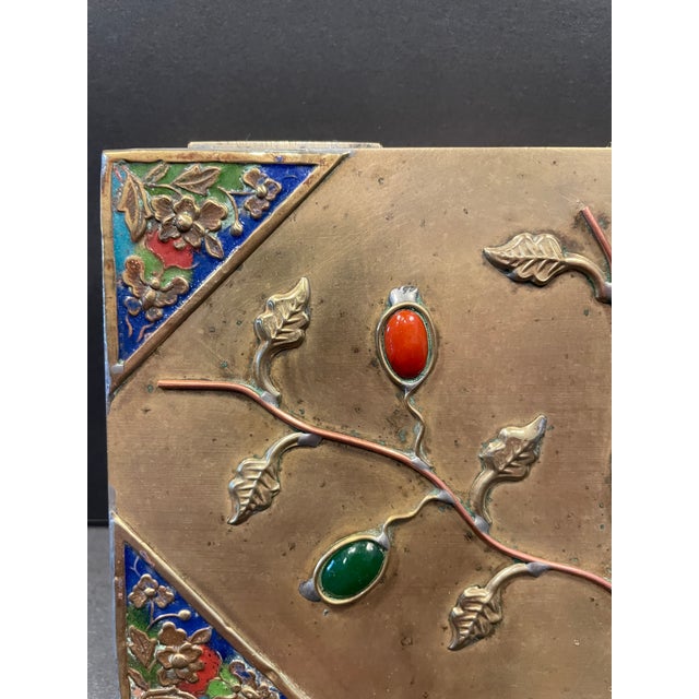Chinese 1920s Chinese Brass Enameled Box With Stones For Sale - Image 3 of 9
