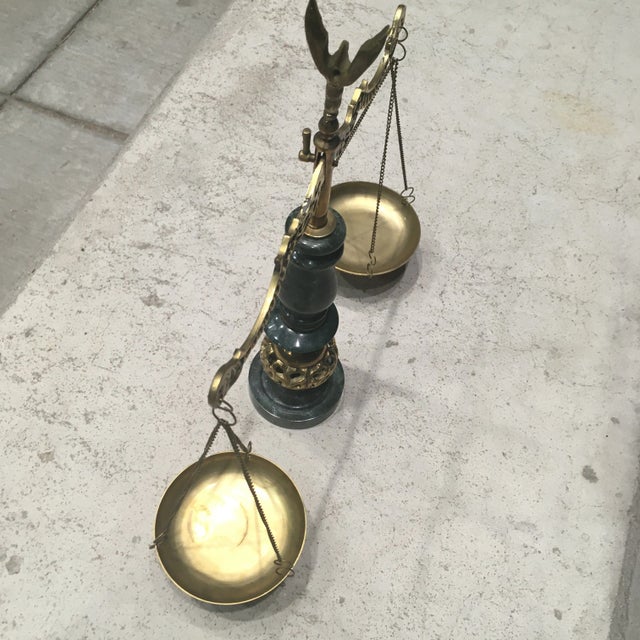 1940s Japanese Green Marble & Bronze Scales of Justice For Sale - Image 9 of 13