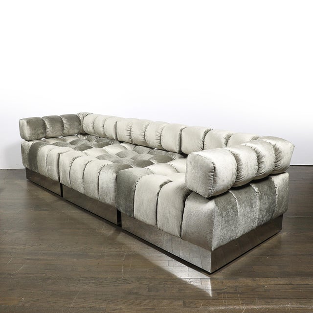 Harvey Probber Mid-Century Harvey Probber 4-Piece Deep Tufted Modular Sofa in Platinum Velvet For Sale - Image 4 of 17