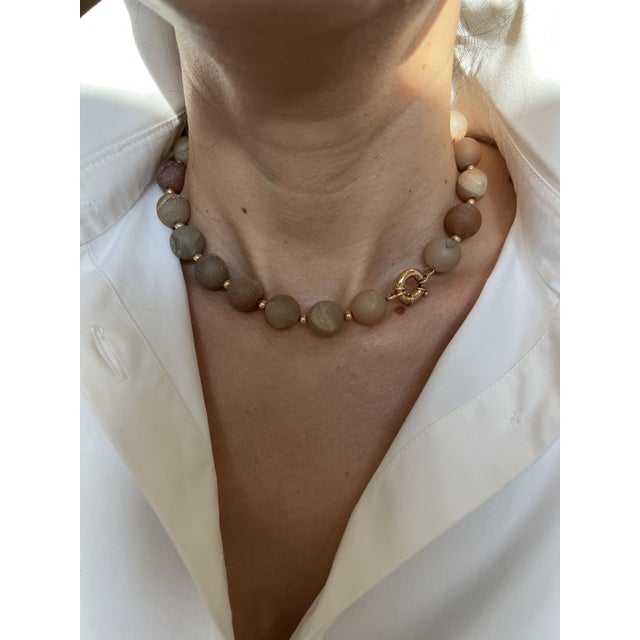 Natural Brown Pink Rutilated Quartz Round Circle Sphere Beads 14 Karat Yellow Gold For Sale - Image 9 of 9