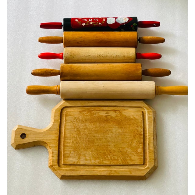 Shabby Chic Reduced- 6 S Maple Rolling Pins With Maple Cutting Board Kitchen Utensils For Sale - Image 3 of 4