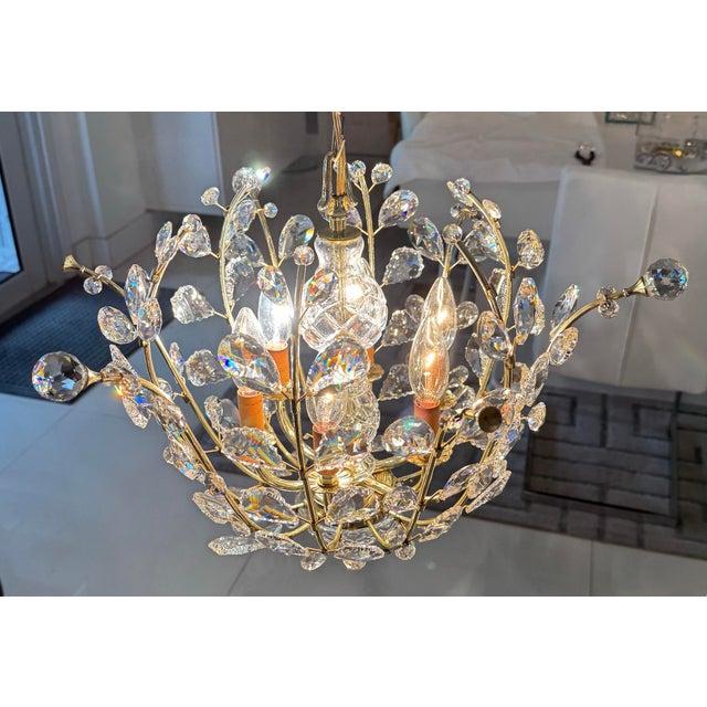 1990s Botanical Inspired Chandelier With Delicate Crystal "Buds" and Leaves Branching Out For Sale - Image 4 of 7