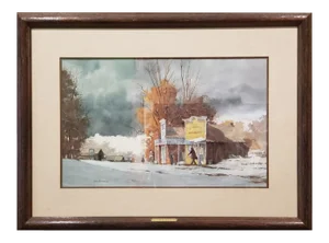 "The Hustle of the Big City" Naturalistic Landscape Traditional Watercolor 1980s