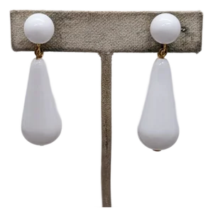 Vintage 1950s Signed Crown Trifari White Drop Clip Earrings-2 Pieces