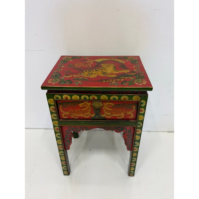 Wood Vintage Hand Painted Tibetan Side Table For Sale - Image 7 of 9