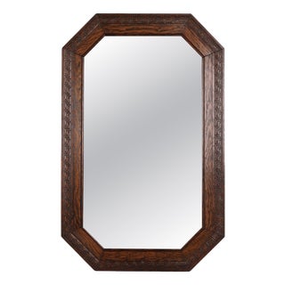 Rectangular Mirror with Carved Dark Oak Frame, 1940s For Sale