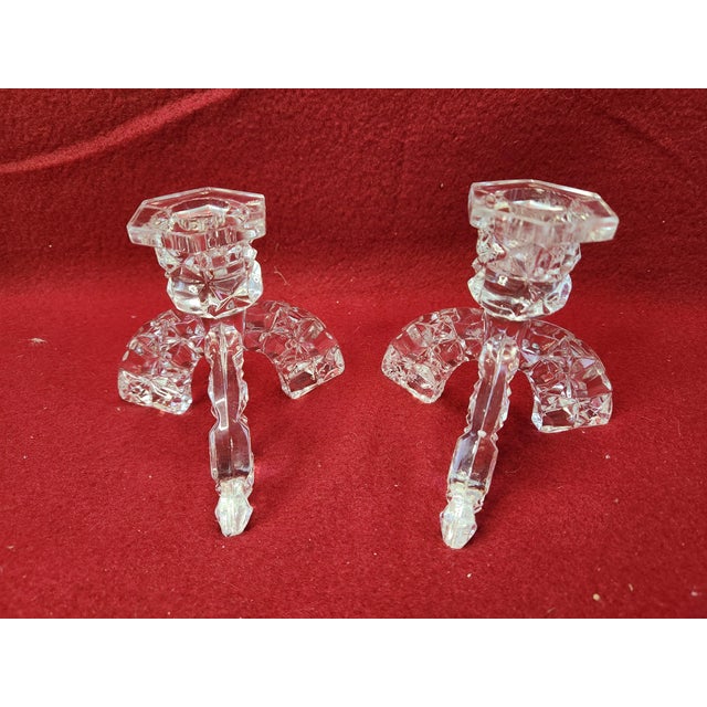 Glass 1930's Libochovice Czech Art Deco Glass Candle Stick Holders - A Pair For Sale - Image 7 of 7