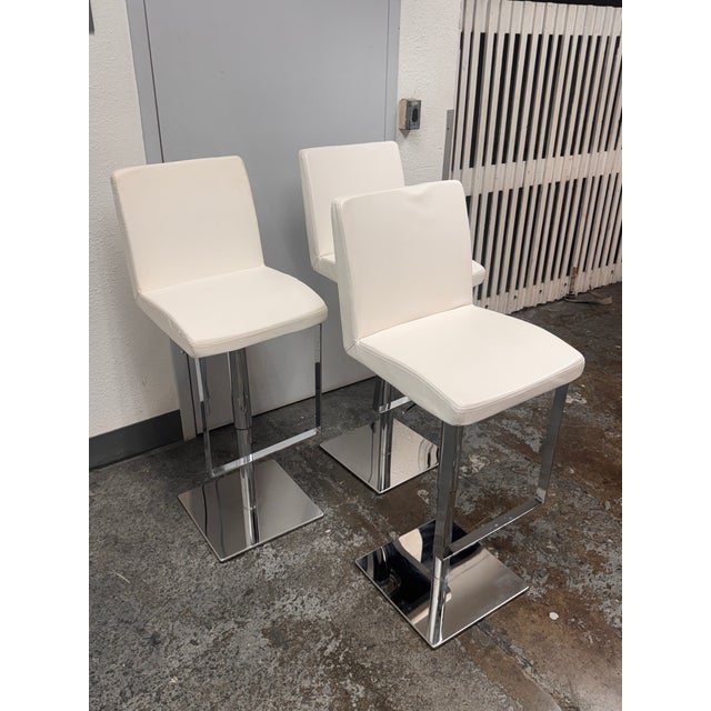 Contemporary Adjustable Swivel Bar Stools, Set of Three For Sale - Image 4 of 12