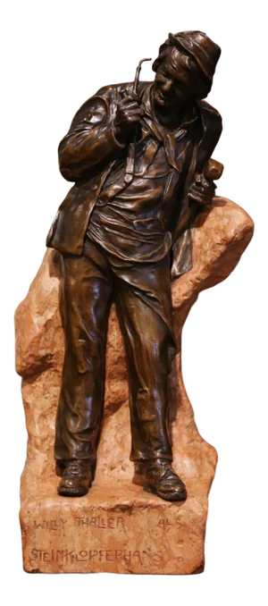 19th Century Austrian Patinated Bronze and Marble Signed Statue of Willy Thaller