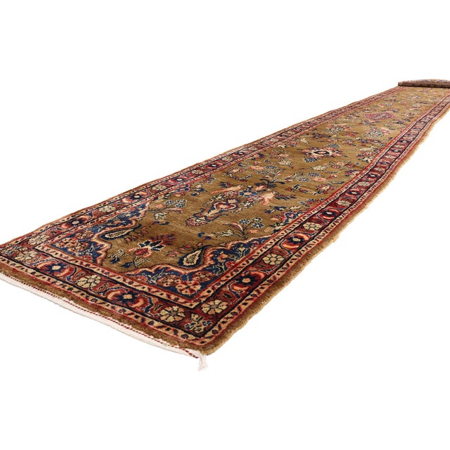 61498 Antique Persian Lilihan Rug Runner, 03'01 x 23'01. The Aureate Aviary: A Persian Lilihan Masterpiece of Timeless...