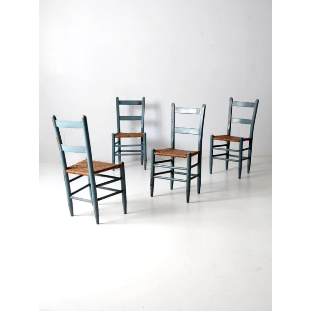 Wood Antique Woven Seat Chairs Set of 4 For Sale - Image 7 of 11