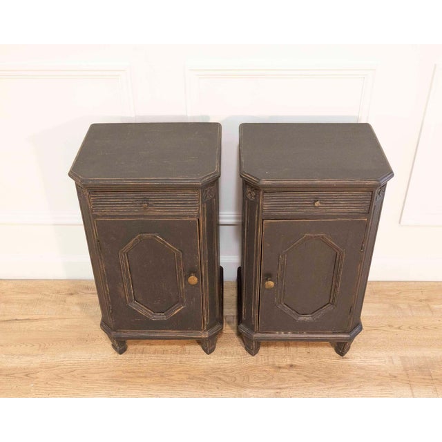 Wood Pair of Swedish Nightstands in Black Paint, Circa 1880 For Sale - Image 7 of 8