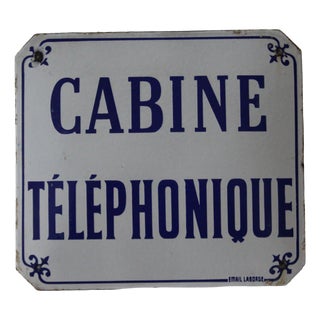 Phone Box Sign in Blue and White Enamel Metal, 1970s For Sale