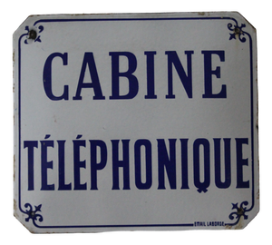 Phone Box Sign in Blue and White Enamel Metal, 1970s