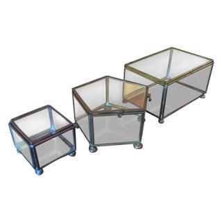 Vintage Brass & Glass Boxes - Set of 3 For Sale