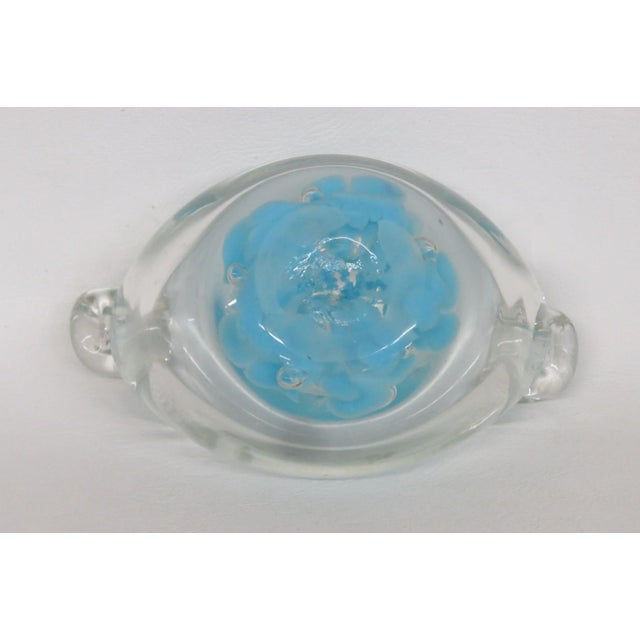 Joe St Clair Glass Ashtray Aqua Blue and Clear Bullicante Floral Art Bowl 4728b For Sale In Miami - Image 6 of 11