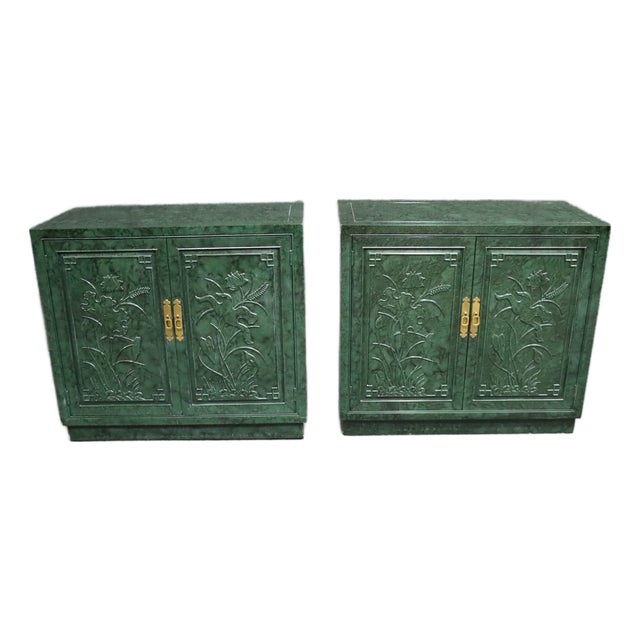 Pair of Henredon Faux Malachite Cabinets For Sale