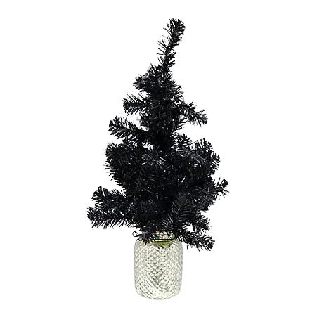 Vintage Black Christmas Tree in Mercury Glass Pot For Sale