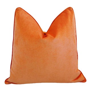 Tangerine Orange Cotton Velvet Feather/Down Pillow 20" Square For Sale