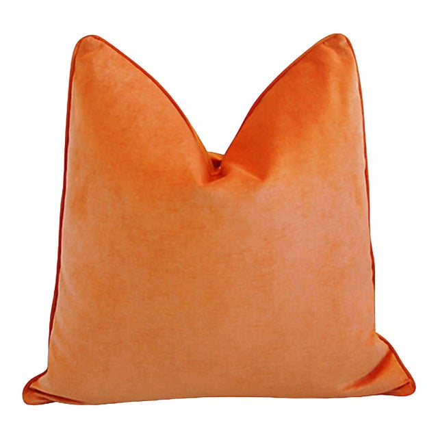 Tangerine Orange Cotton Velvet Feather/Down Pillow Square For Sale