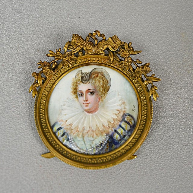Luc, Miniature Portrait of a Lady in Elizabethan Costume, 1800s, Painting, Framed For Sale - Image 11 of 15