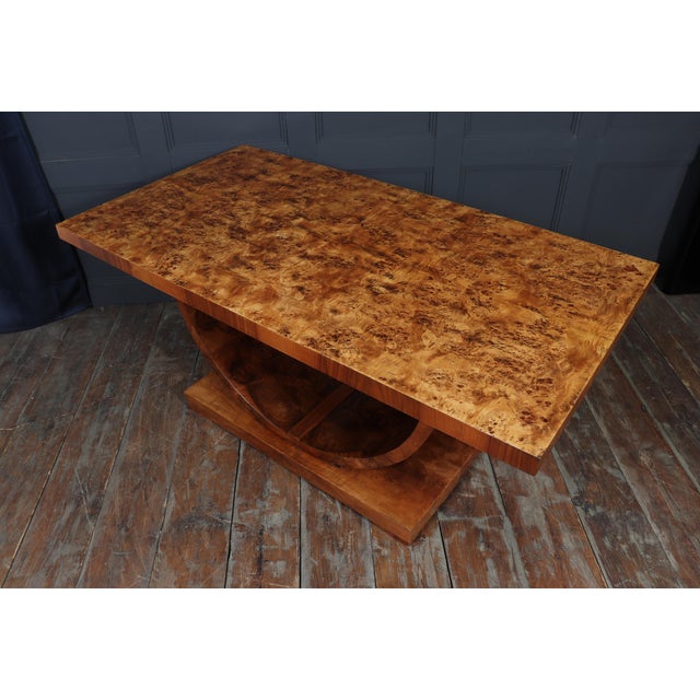 Art Deco French U-Base Dining Table in Burr Walnut, 1930s For Sale - Image 13 of 15