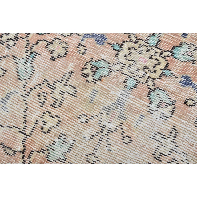 Turkish Geometric Vintage Apricot Colour Rug For Sale - Image 3 of 9
