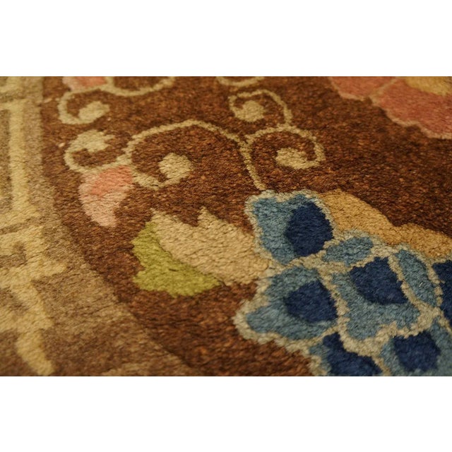 Beautiful Piece Brown Background With Geometric Design Antique Chinese Rug. For Sale - Image 9 of 12