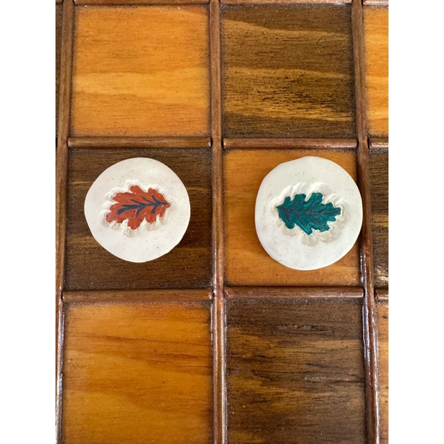 Fabulous 1970’s Handmade Set of Folk Art Fired Clay Checkers with accompanying Handmade Bag. Full set of 26, providing 2x...