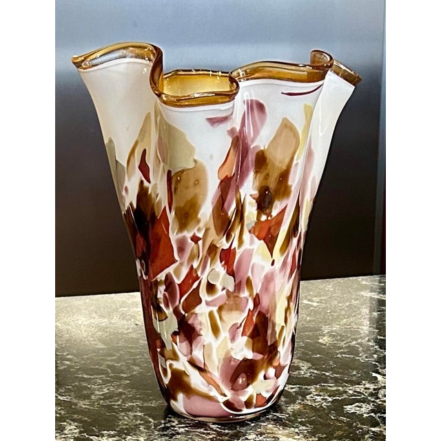 Contemporary Late 20th Century Josefina Handmade “Handkerchief” Style Marbled Vase Krosno, Poland For Sale - Image 3 of 6