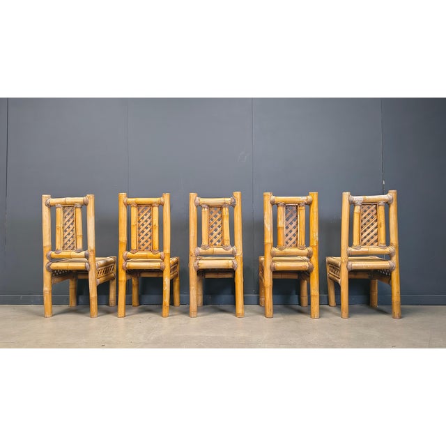 Wood Boho Chic Chunky Bamboo Dining Chairs, 1960, Set of 5 For Sale - Image 7 of 16