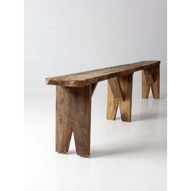 Brown Antique Primitive 9-Foot Wood Bench For Sale - Image 8 of 18