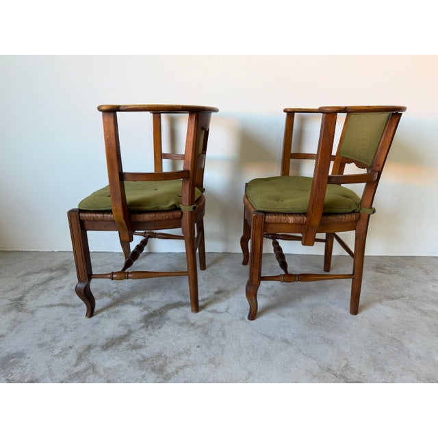 Vintage Organic Arts & Crafts Style Curved Rail Back Accent Chairs – Pair For Sale In Miami - Image 6 of 12