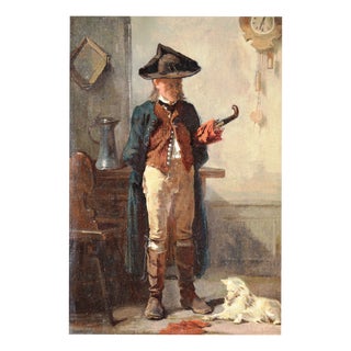 Benjamin Vautier, Genre Scene with Man and Dog, 1800s, Oil Painting on Canvas, Framed For Sale