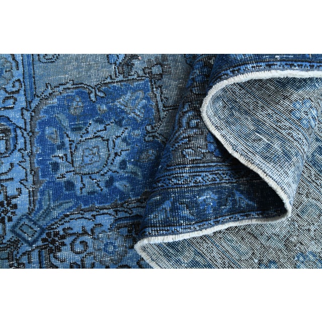 1970s Vintage Persian Handmade Wool Cotton Blue Area Rug For Sale In San Francisco - Image 6 of 11