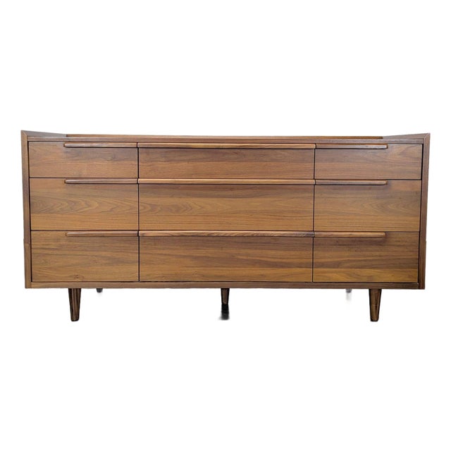 Crate & Barrel Tate Mid-Century Modern 9-Drawer Dresser in Walnut Finish For Sale