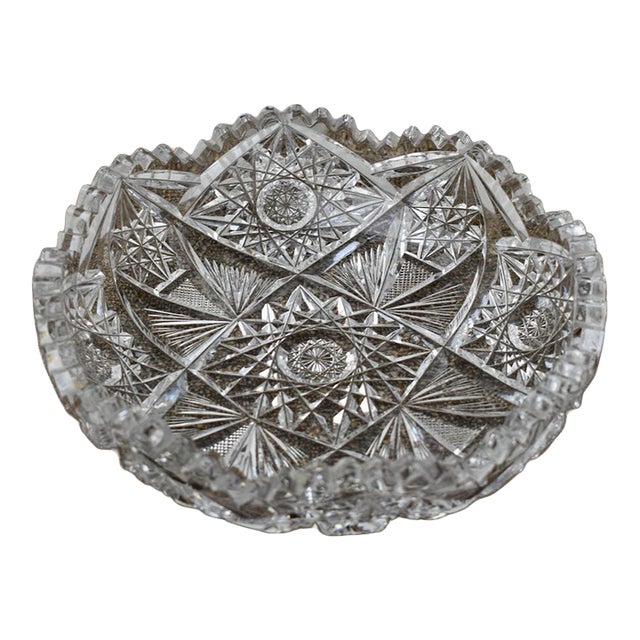 Vintage Heavy Billant Cut Glass Round Bowl For Sale