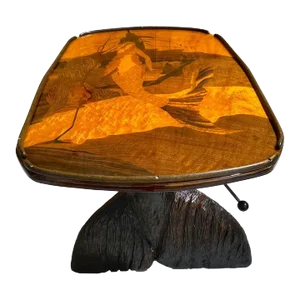 20th Century Fantasy Inlaid Mermaid Adjustable Coffee/ High Top Yacht Table