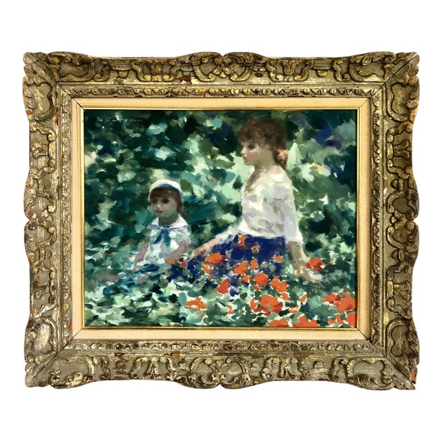 Impressionist Painting of Young Girls in a Garden, by André Gisson For Sale