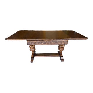 1930 Renaissance Revival Solid Oak Draw Leaf Table. For Sale