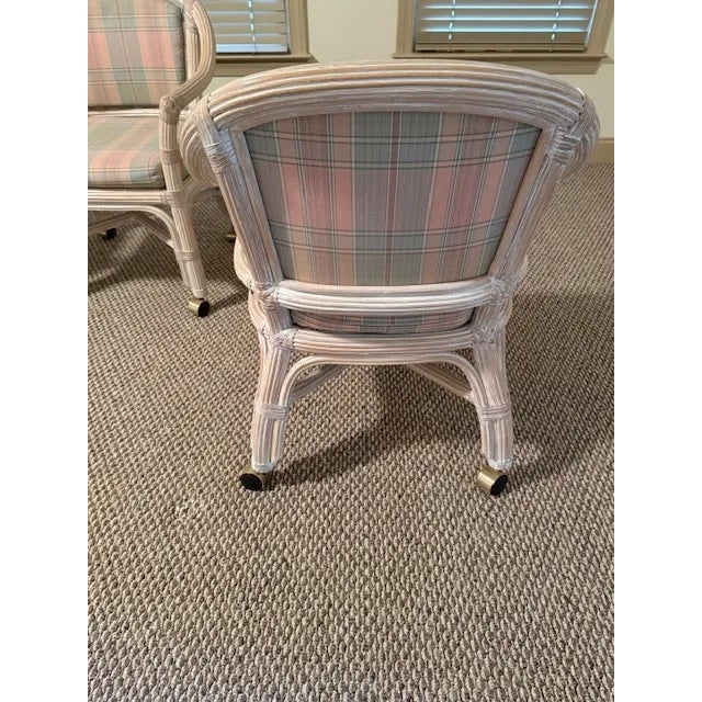 1980s Rattan Dining Table W/4 Rolling Chairs - Set of 6 For Sale - Image 14 of 16