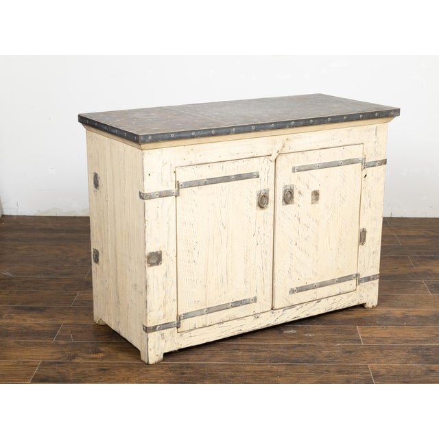Early 21st Century Painted Pine Buffet with Zinc Top and Metal Accents by John Brigham For Sale - Image 5 of 12