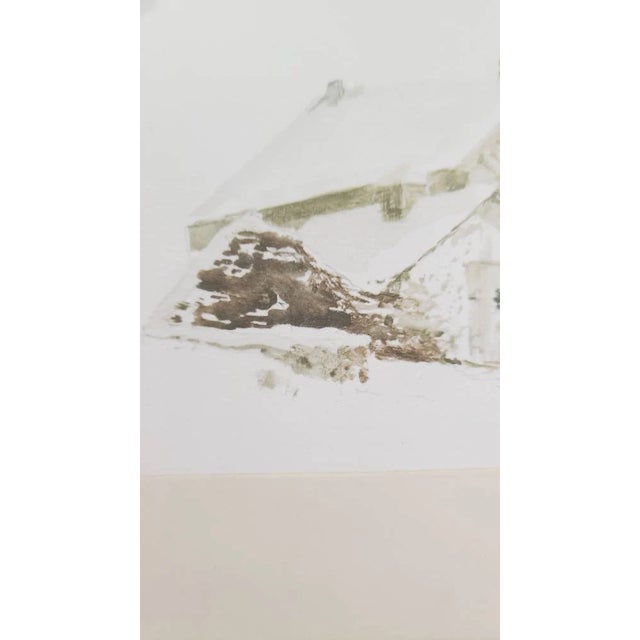 Late 20th Century Art Print Landscape of Old Farm House in Snow With Wreath on Door For Sale - Image 4 of 10