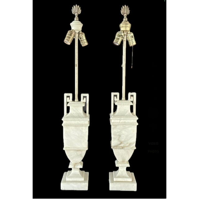 Mid 20th Century Mid 20th Century Neoclassical Alabaster Table Lamps - a Pair For Sale - Image 5 of 15