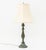 Pair of Modern Verdigris Bronzed Table Lamps, each with white silk bell shaped shade. Each overall: 28" H x 14" Diameter....