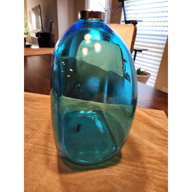 Turquoise Vintage Murano Fent Italy Blue Glass Sculpture Bottle - Signed Leo De Carlo for Oggetti For Sale - Image 8 of 10