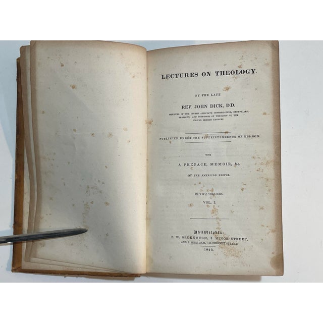 Brown Antique Leather Books - Set of 2 - 1840 - Theology by John Dick For Sale - Image 8 of 10