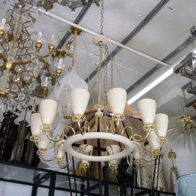 Meticulously restored large "Ballerina" chandelier by acclaimed Finnish designer Paavo Tynell for Lightolier. Featuring...