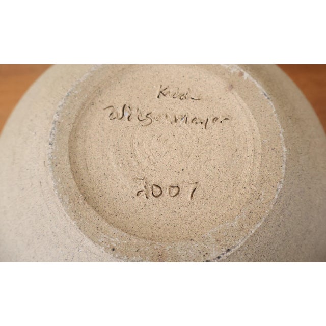 2000 - 2009 Signed Studio Pottery Basket Vase, Hilda Kidd Wiesenmeyer 2007 — Stoneware Vessel, Hand-Woven Dyed Reed Collar, American Fiber Art Ceramic For Sale - Image 5 of 10